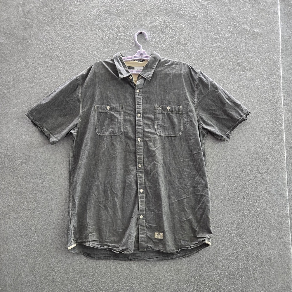Vans Men Button Up Shirtβ XXL Gray Logo Short Sleeve Skater Work Casual